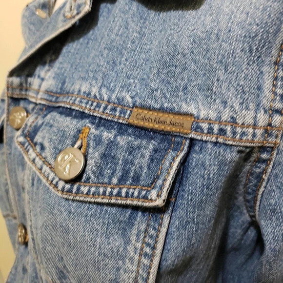 Calvin Klein Denim Jacket / 90s Stonewashed / Metal Button Down / Medium - Picture 3 of 6